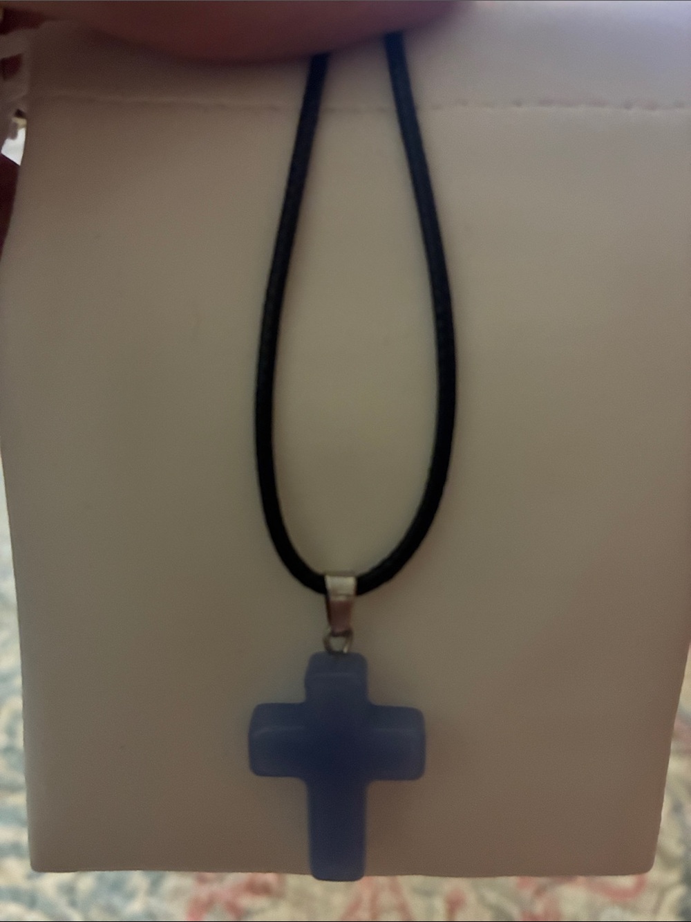🆕 Blue Cross Pendant Necklace on Black Cord